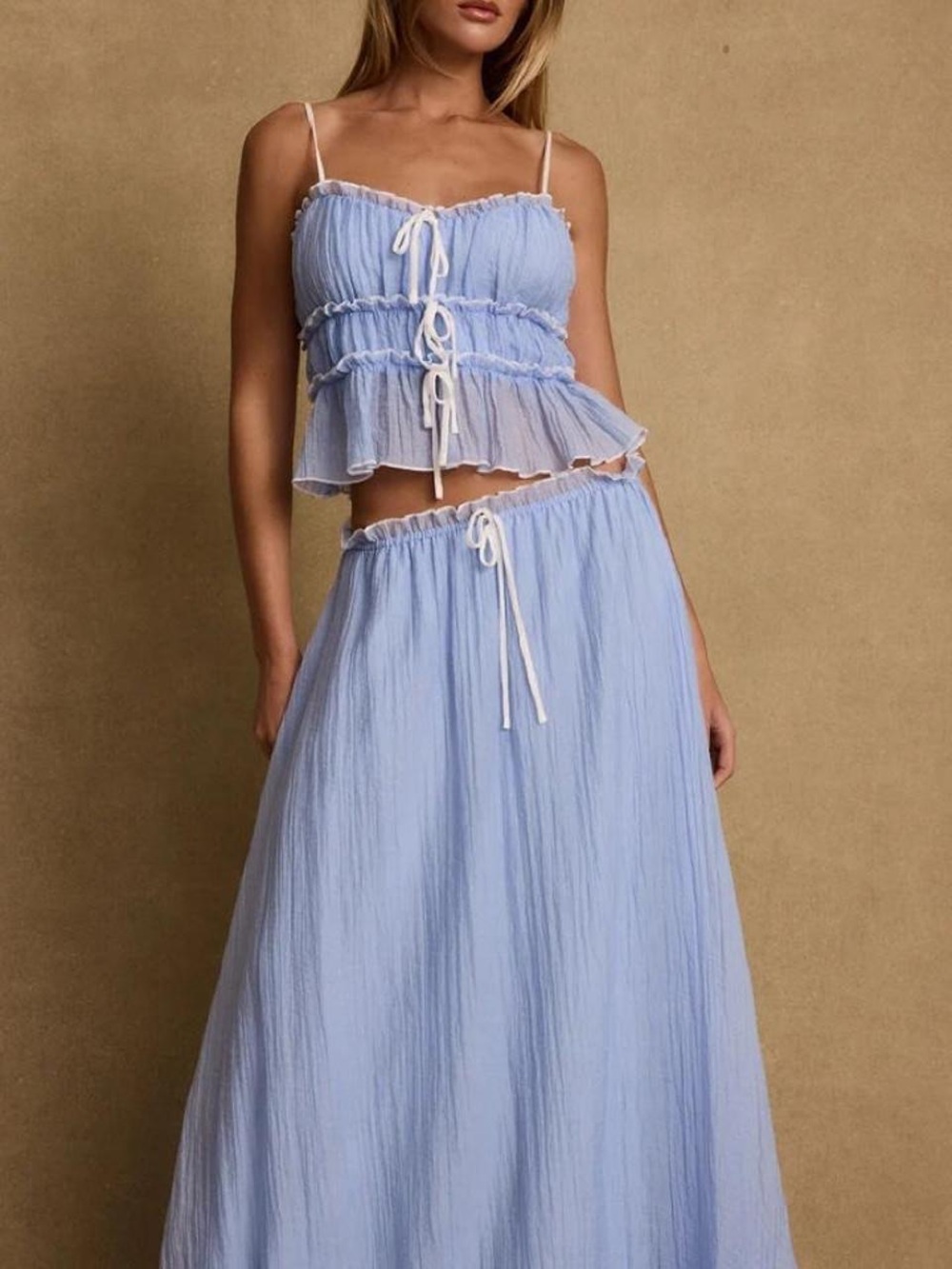 12th Tribe Light Blue Crinkled skirt set with Drawstring